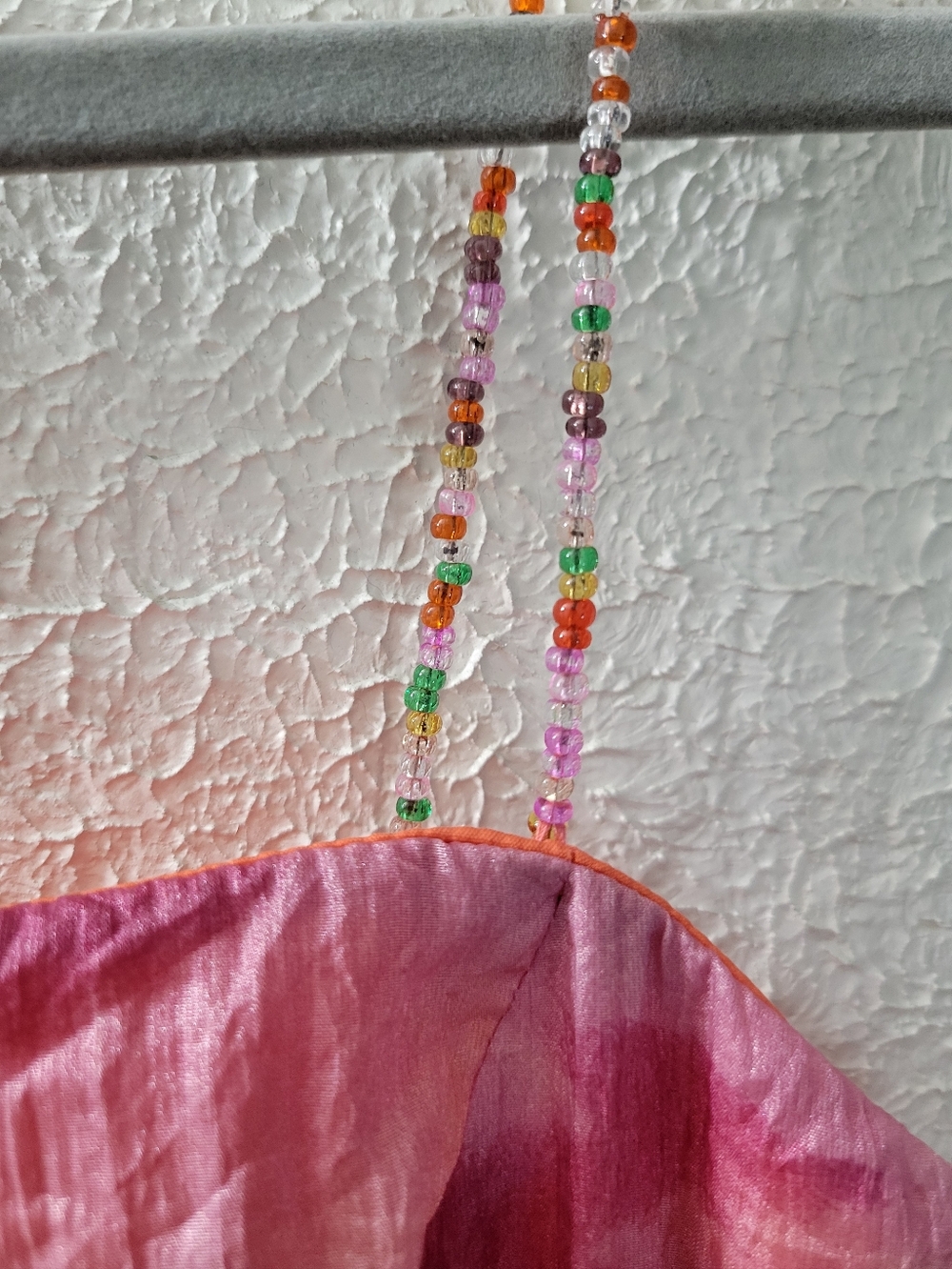 Maggy London Sz 10 Long Maxi Dress Beaded Straps Pink & Orange Crinkle Chiffon - Picture 3 of 8
